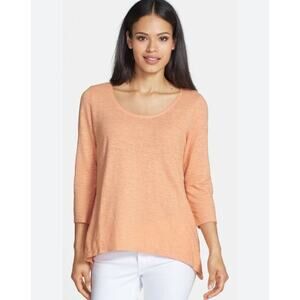 Eileen Fisher Organic Cotton Hemp Twist NECTAR Dip Hem L Top 3/4 Sleeve Career